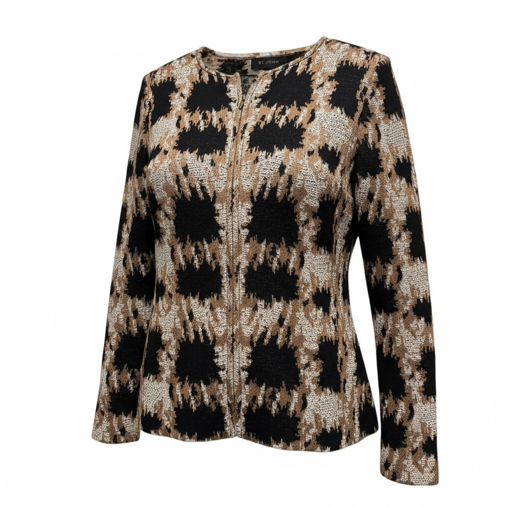 St. John Knits Geometric Jacquard Zip-Front Jacket